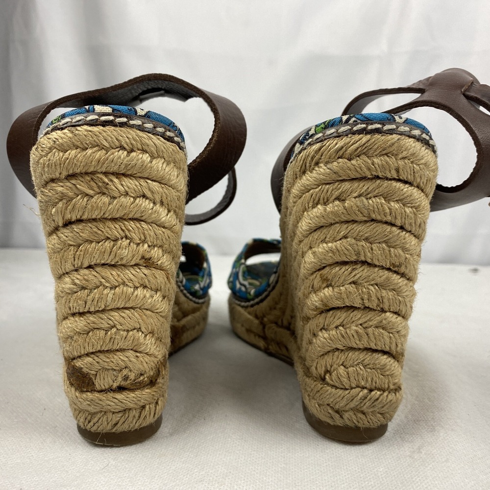 Tory Burch Frog Lilly Pad Graphic Print Espadrille Rope Wedges Size 6 - Picture 6 of 11